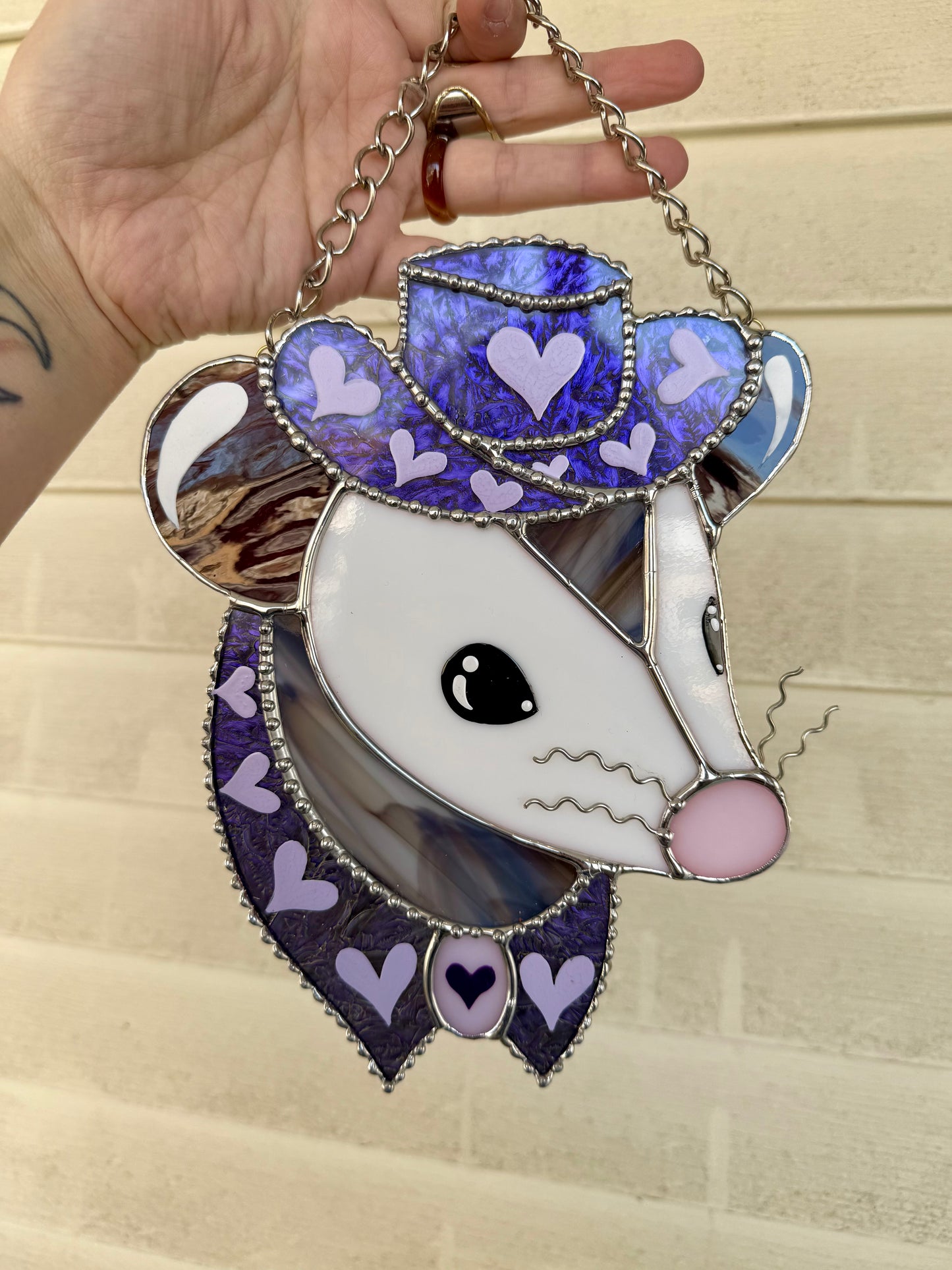 Purple Heart Cowboy Opossum Stained Glass