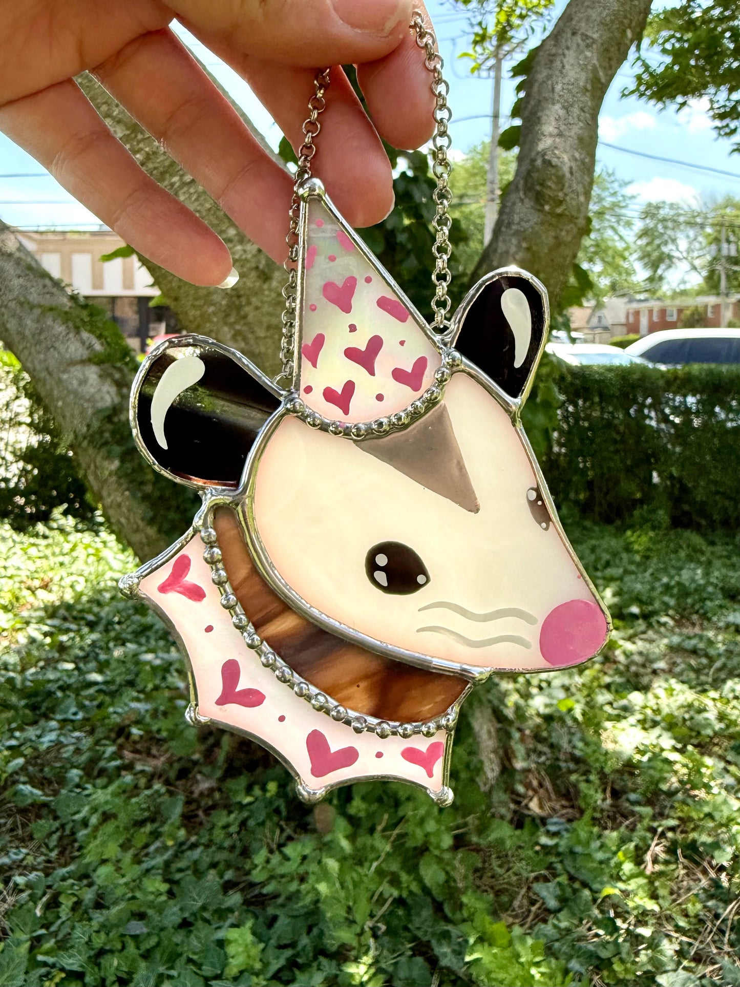 Irridescent Wizard Opossum Stained Glass Ornament