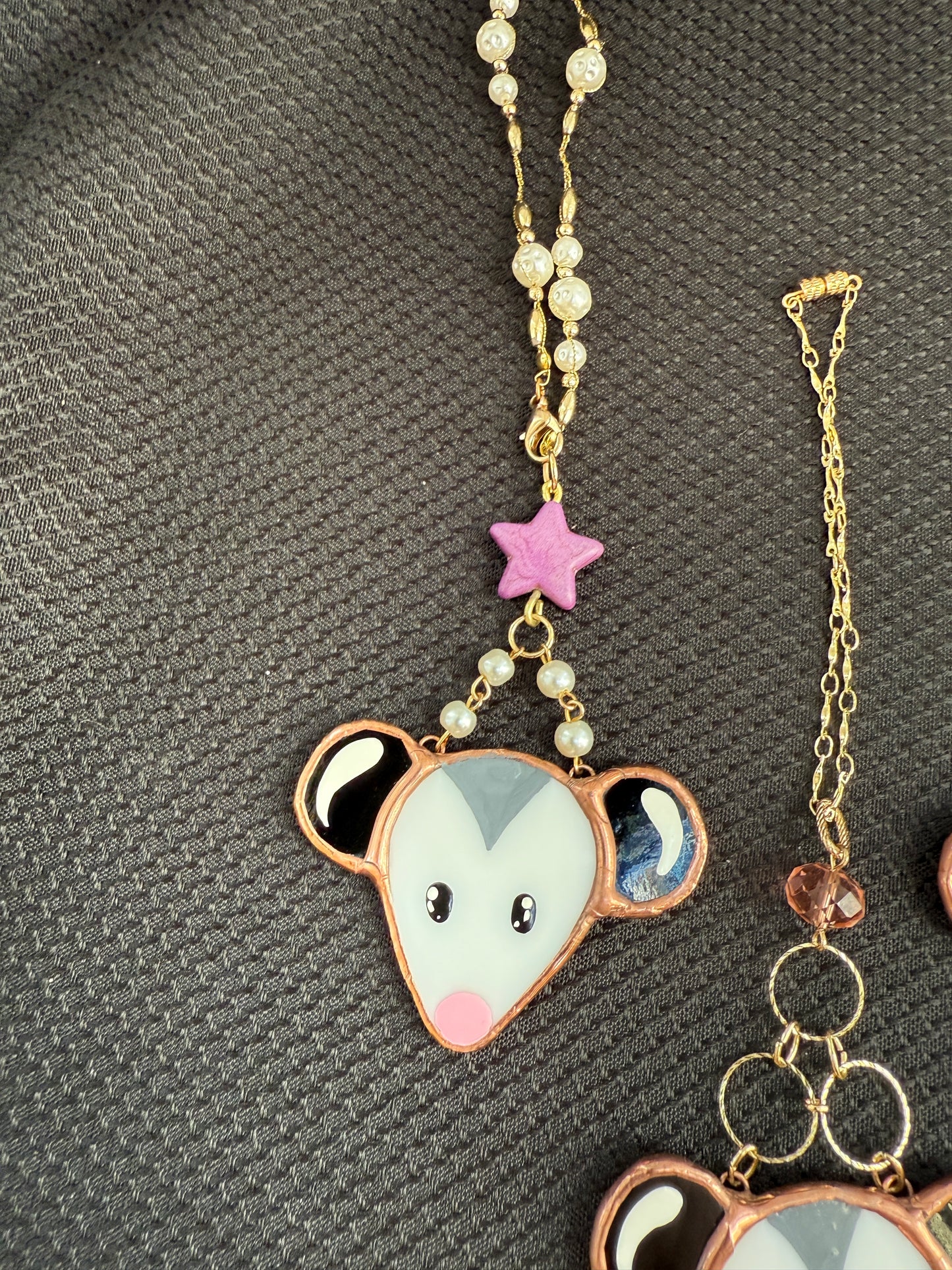 Purple Star Opossum Stained Glass Car Charm