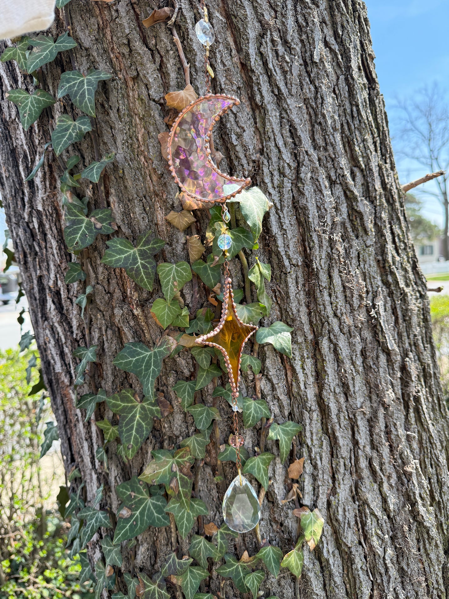 Iridescent and Gold Sun and Moon Suncatcher