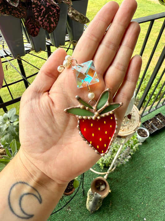 Strawberry Stained Glass Car Charm