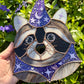 Purple Celestial Wizard Raccoon Stained Glass Suncatcher