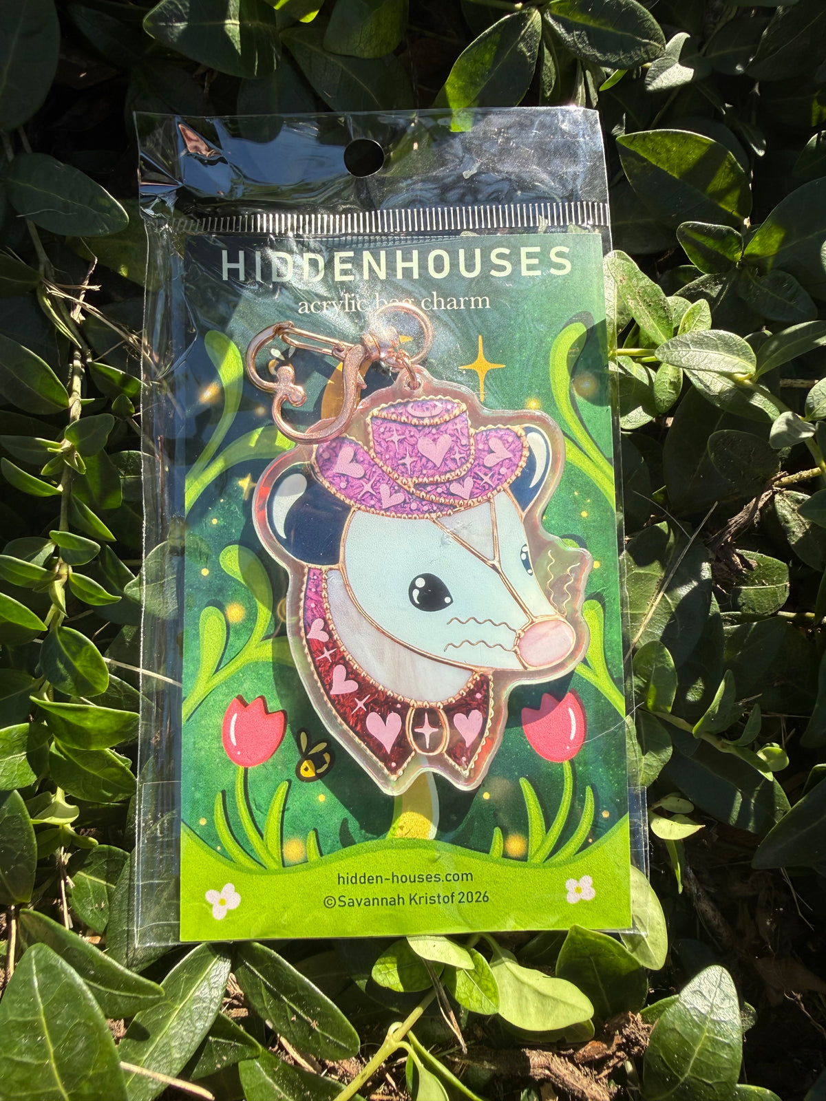 Gold Pink Pony Opossum Holographic Acrylic Bag Charm