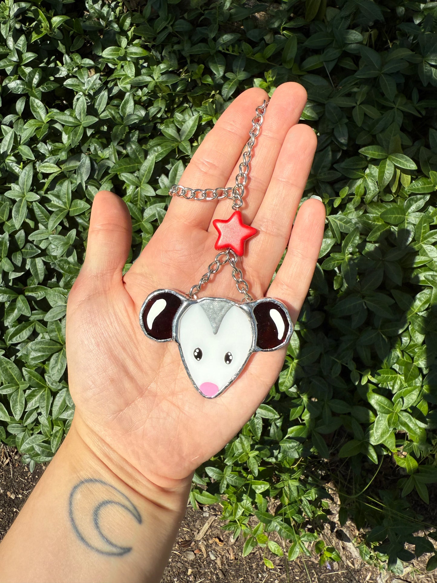 Star Opossum Stained Glass Car Charm