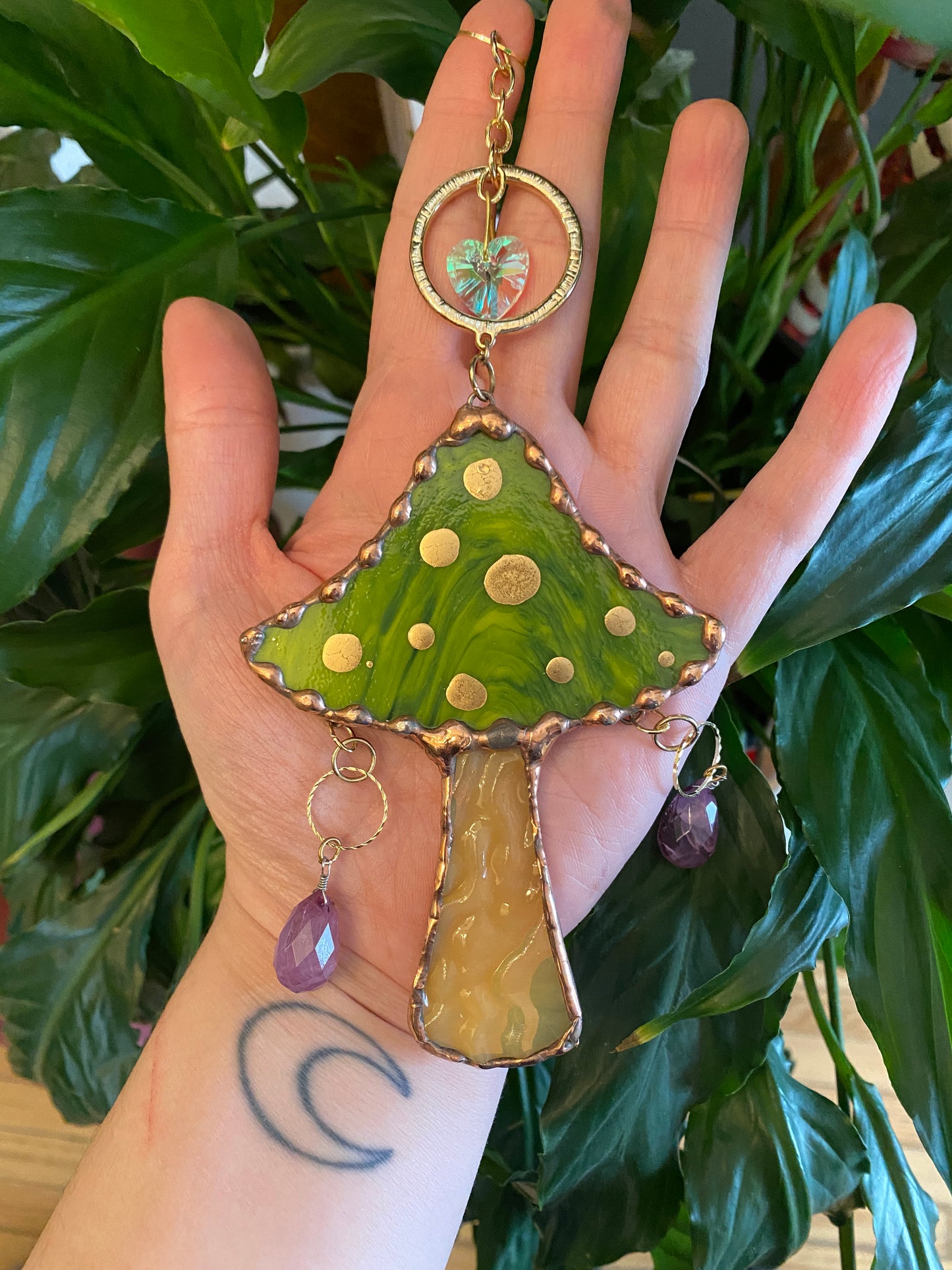 Green Mushroom Stained Glass Suncatcher