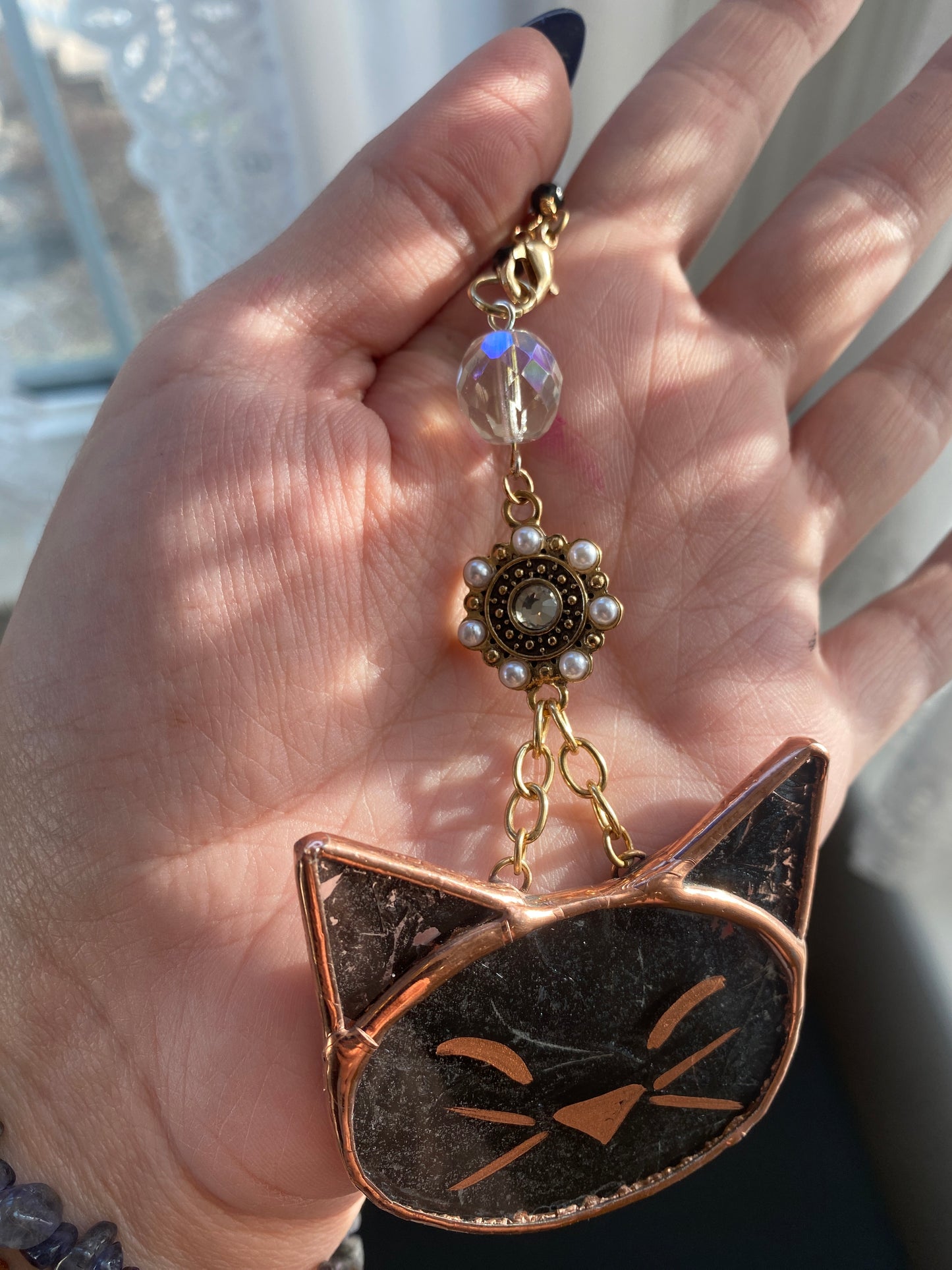 Black Cat Stained Glass Charm