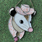 Baby Pink Cowgirl Opossum Stained Glass Suncatcher