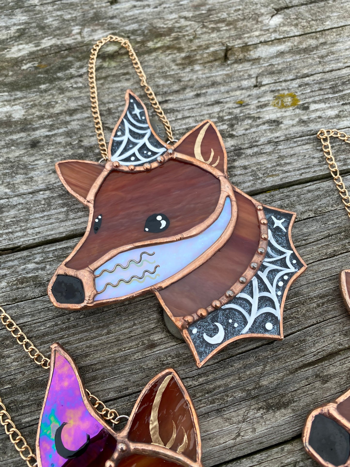 Spiderweb Mini Wizard Fox Stained Glass Suncatcher
