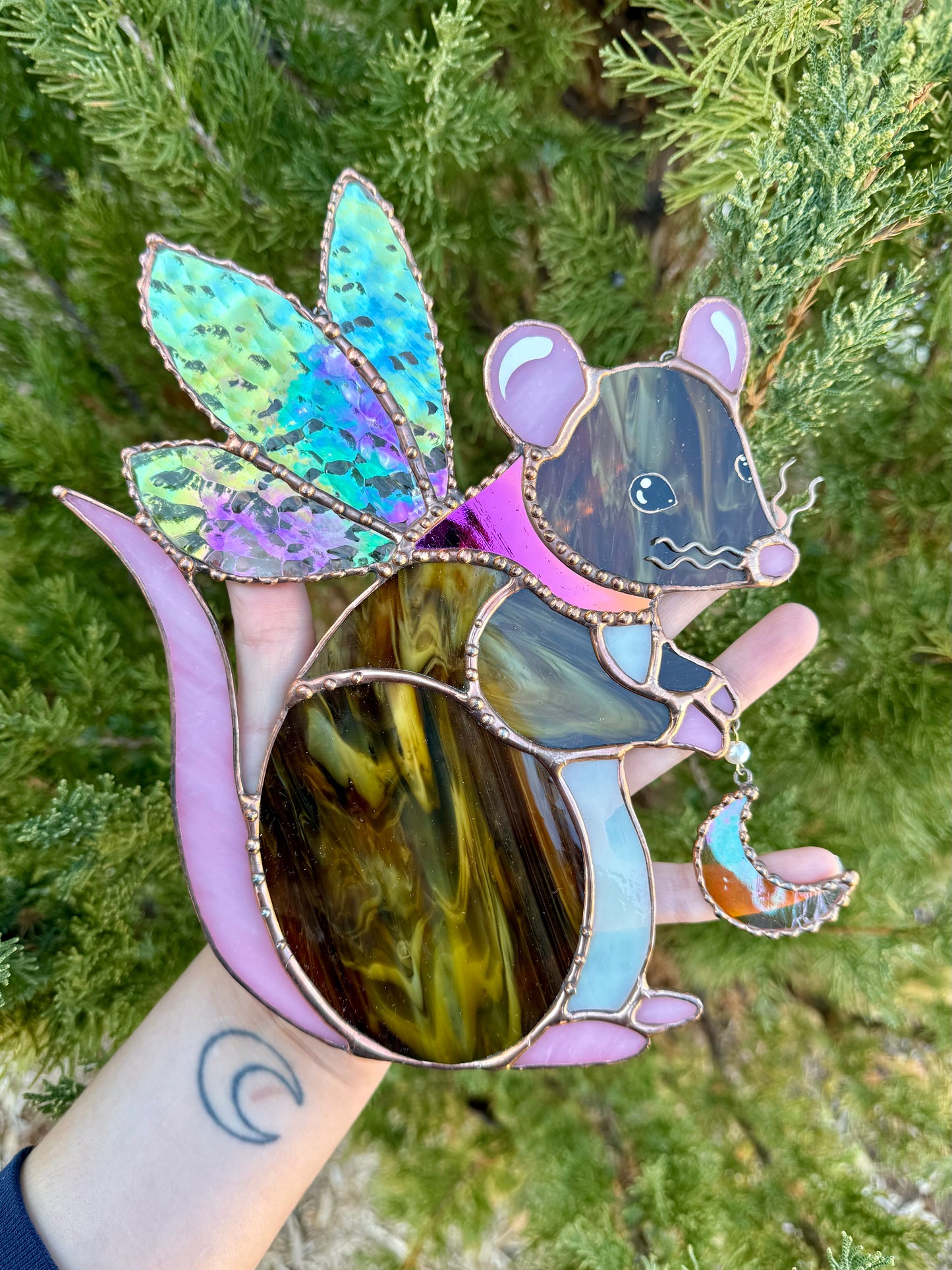 Dichroic Fairy Rat Stained Glass Suncatcher