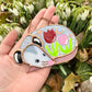 Sleepy Red and Pink Tulip Opossum Mini Stained Glass Suncatcher