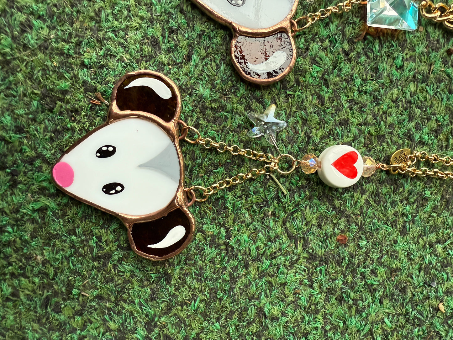 Heart Opossum Stained Glass Charm