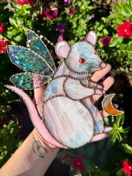 White Fairy Rat Stained Glass