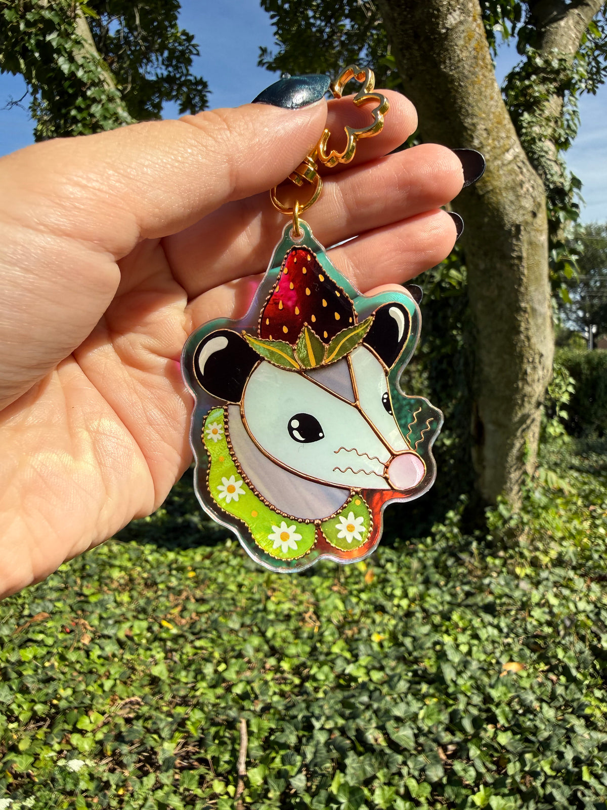 Strawberry Opossum Holographic Acrylic Bag Charm