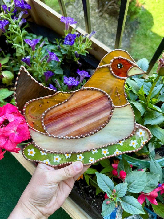 Flower Chicken Stained Glass Suncatcher