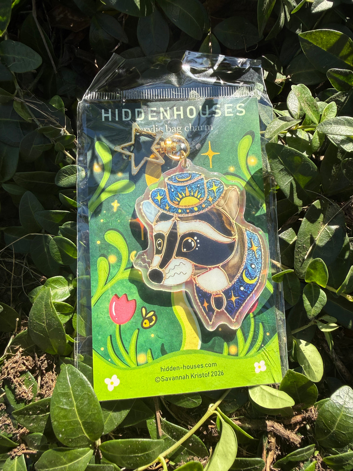 Cowboy Raccoon Holographic Acrylic Bag Charm