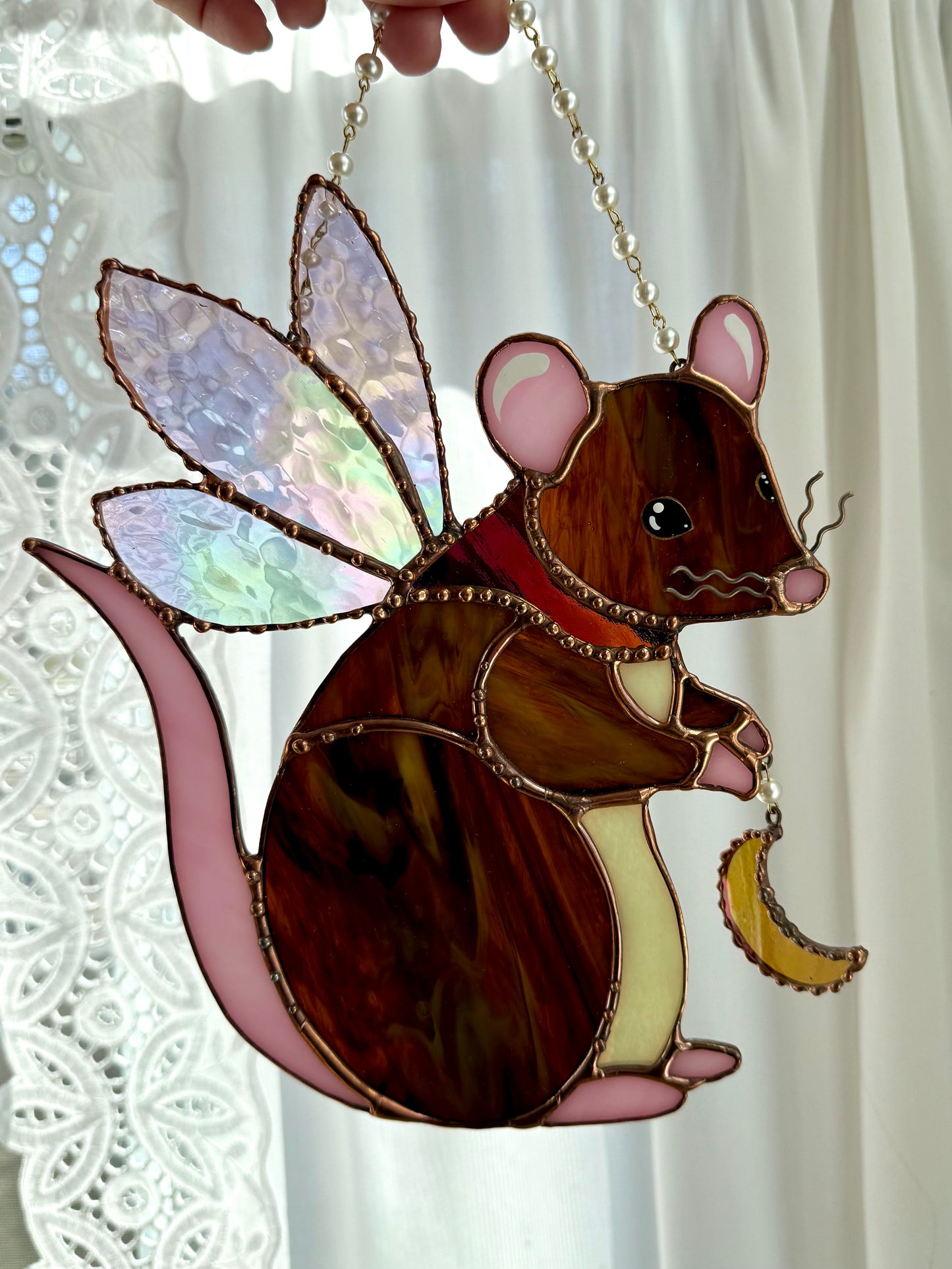 Dichroic Fairy Rat Stained Glass Suncatcher
