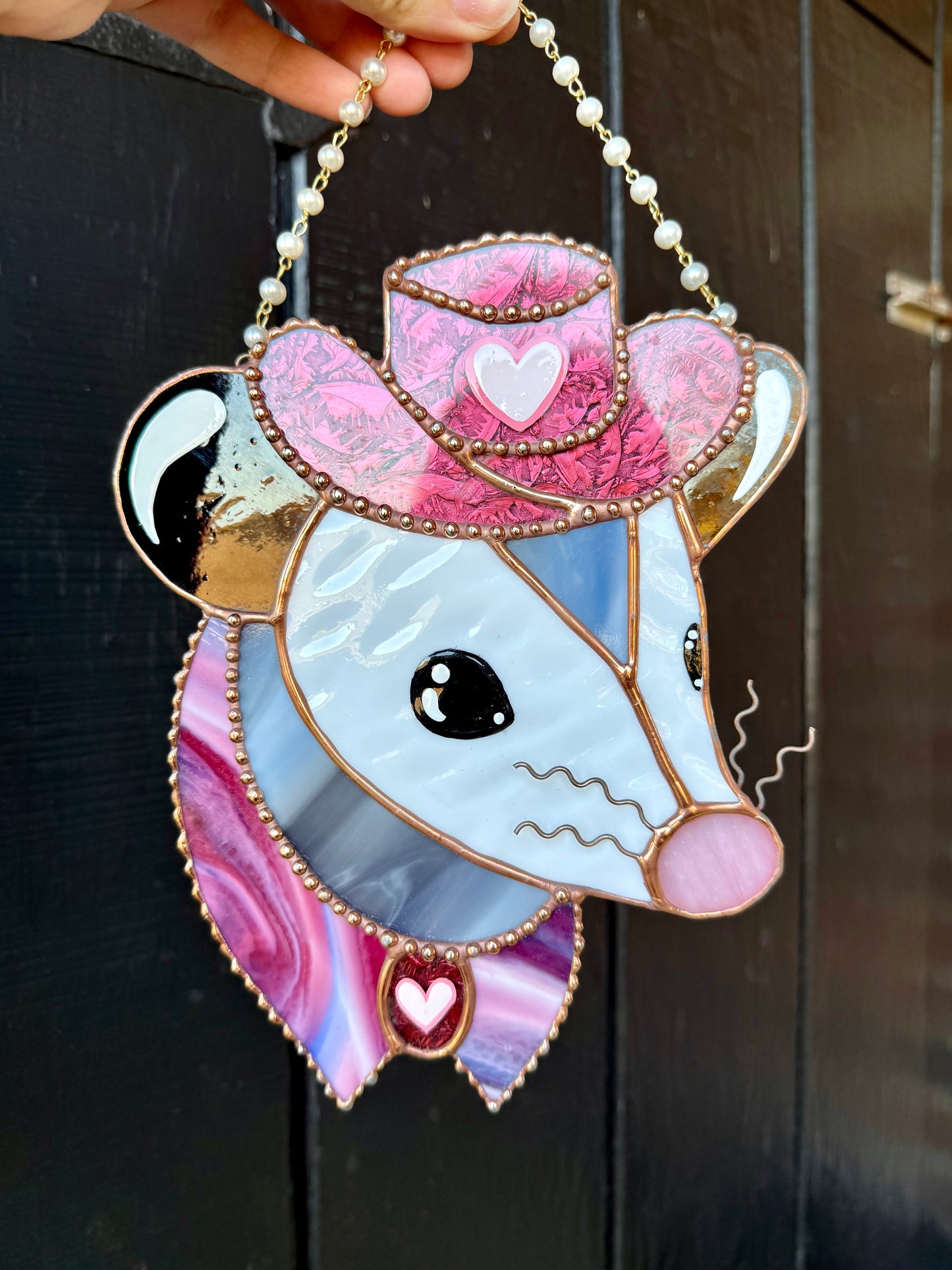 Lovely Cowboy Opossum Stained Glass