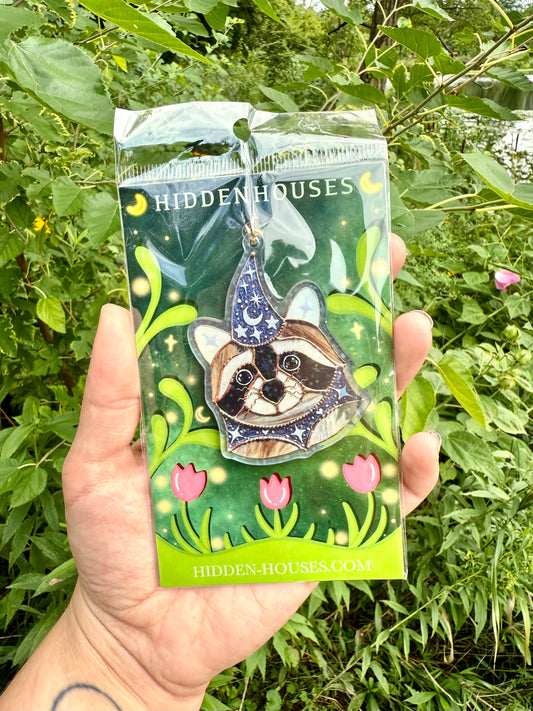 Wizard Raccoon Holographic Acrylic Bag Charm