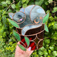 Sleepy Grey Flowerpot Cat Stained Glass Suncatcher