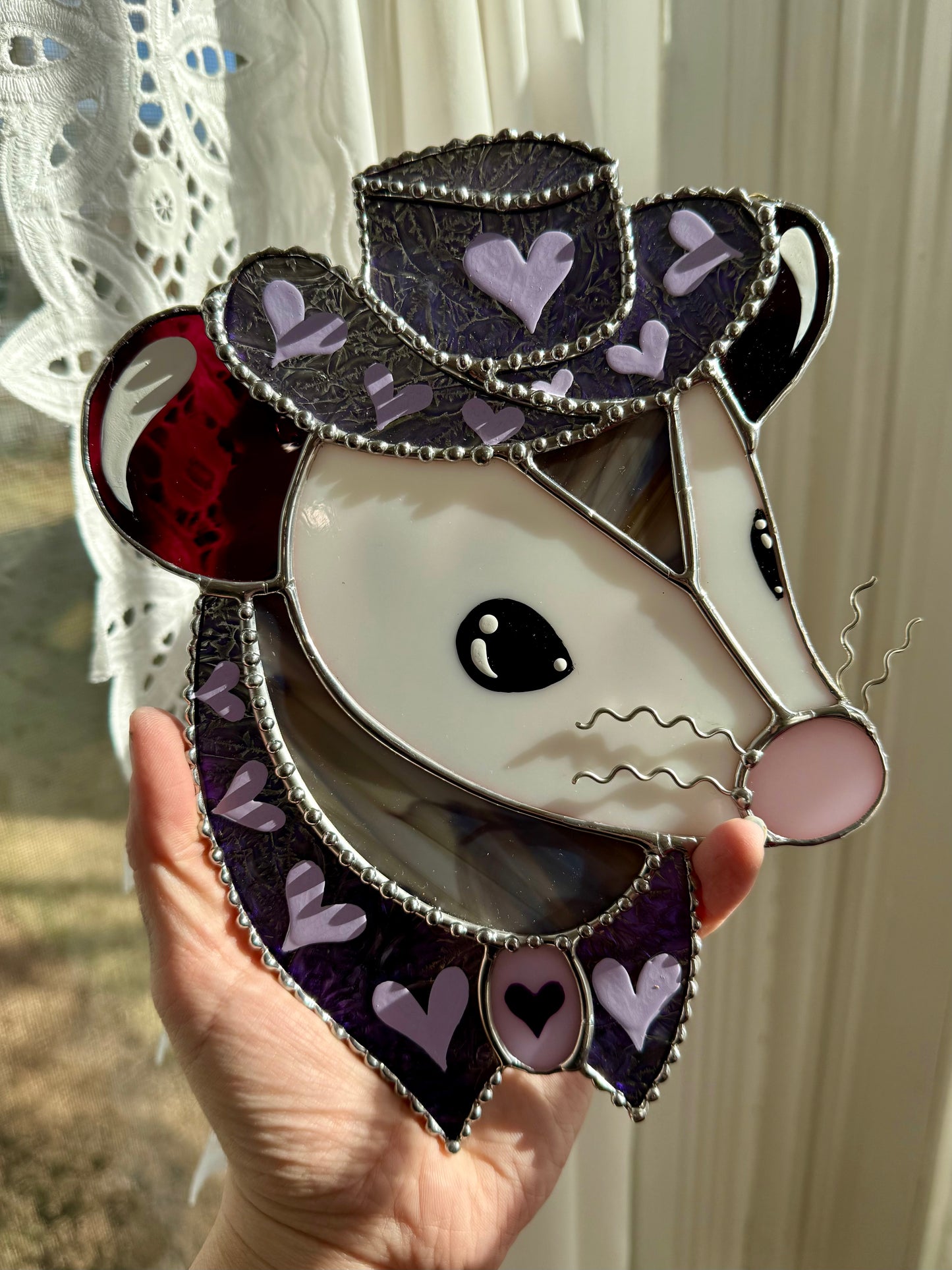 Purple Heart Cowboy Opossum Stained Glass