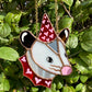 Red and Pink Heart Opossum Stained Glass Ornament