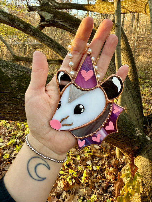Mini Lovely Opossum Stained Glass Ornament