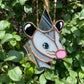 Mini Black and White Wizard Opossum Stained Glass Ornament