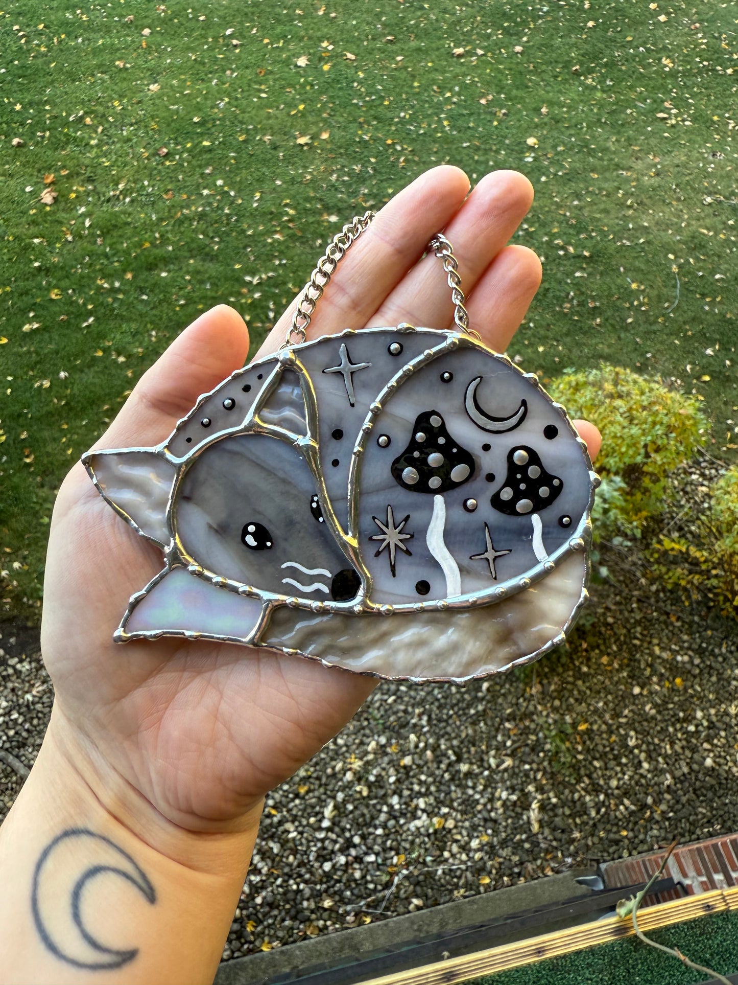 Silver Fox Stained Glass Ornament