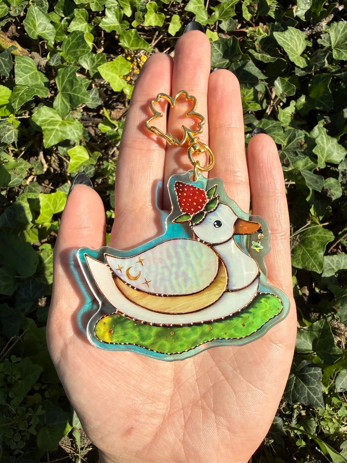 Strawberry Duck Holographic Acrylic Bag Charm