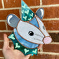 Teal Lovely Opossum Stained Glass Suncatcher