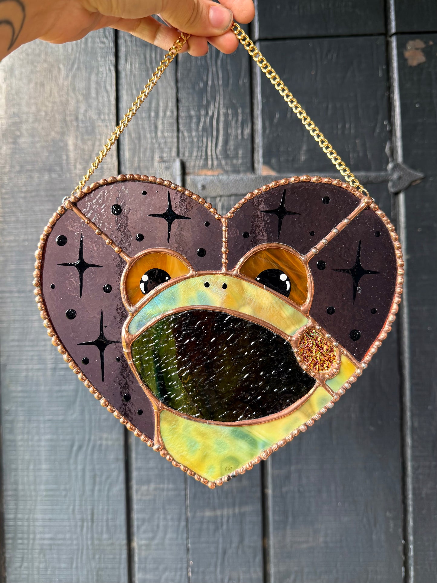 ( has small crack) Lilac Frog Stained Glass Suncatcher
