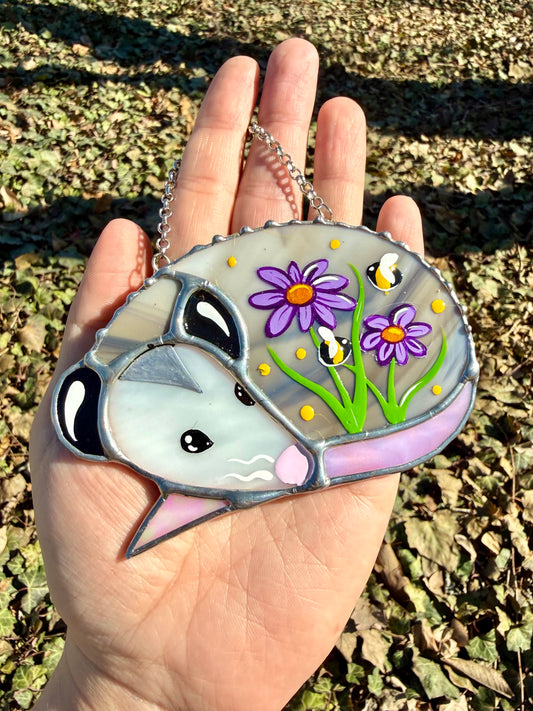 Sleepy Daisy Opossum Stained Glass Mini