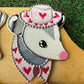 Baby Pink Heart Cowboy Opossum Mini Stained Glass Suncatcher