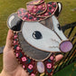 Pink Flower Cowboy Opossum Stained Glass Suncatcher