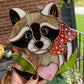 Mushroom Raccoon Stained Glass Suncatcher