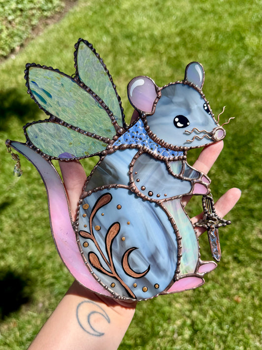 Medieval Fairy Rat Stained Glass Suncatcher