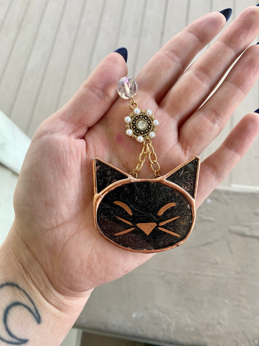 Black Cat Stained Glass Charm