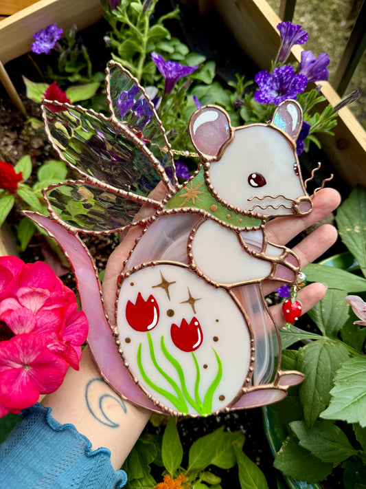 Spring Fairy Rat Stained Glass Suncatcher