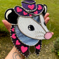 Pink and Purple Cowboy Opossum Stained Glass Suncatcher