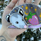 Sleepy Pink Strawberry Opossum Stained Glass Ornament