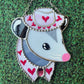 Baby Pink Heart Cowboy Opossum Mini Stained Glass Suncatcher