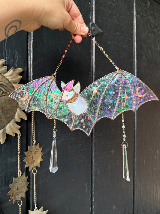 Celestial Bat Stained Glass Suncatcher
