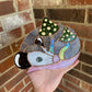 Enchanted Green Mushroom Opossum Stained Glass Suncatcher