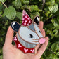 Red and Pink Heart Opossum Stained Glass Ornament