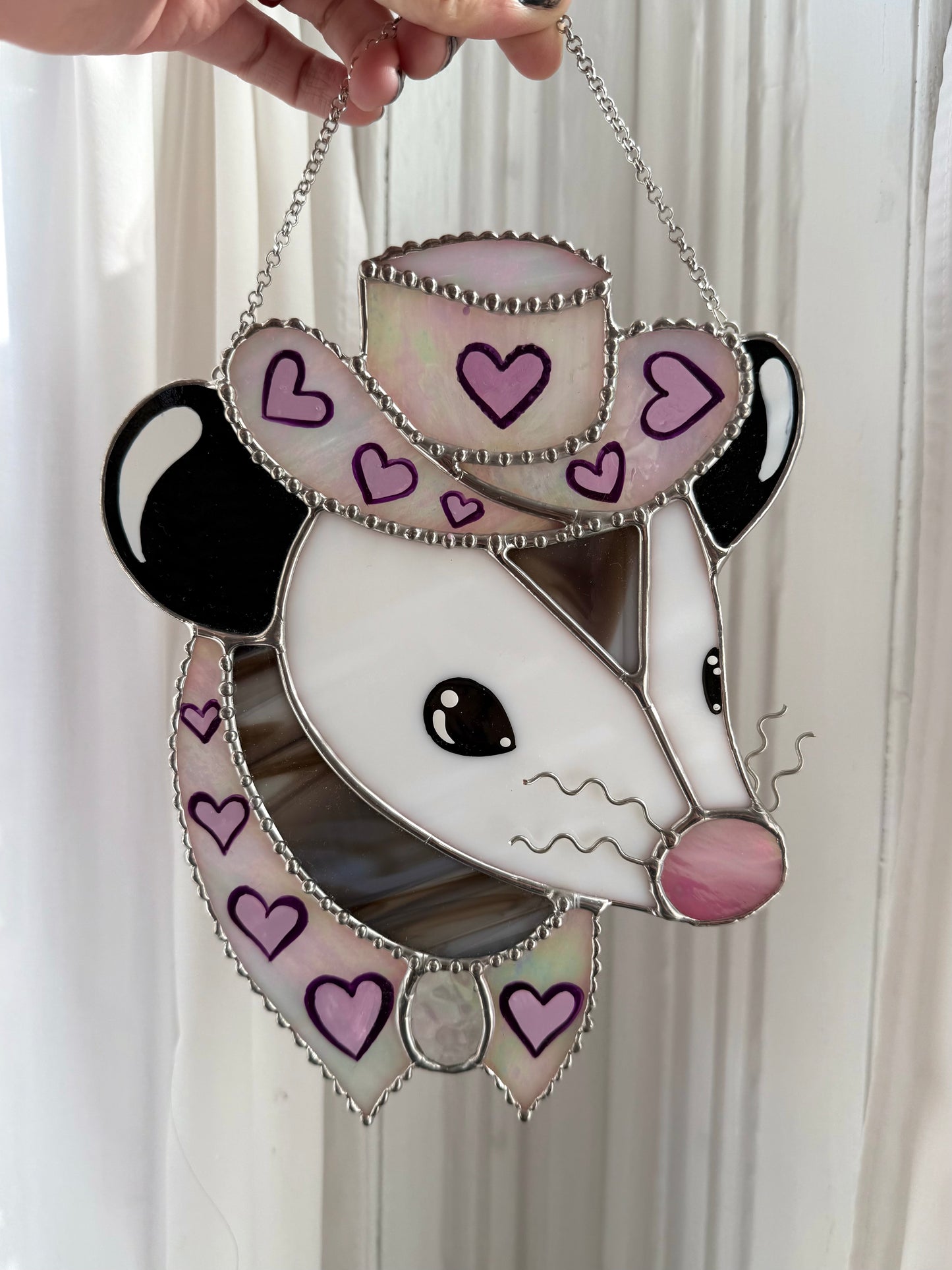 Iridescent Heart Cowboy Opossum Stained Glass