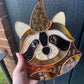Golden Wizard Raccoon Stained Glass Suncatcher