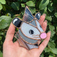 Mini Black and White Wizard Opossum Stained Glass Ornament