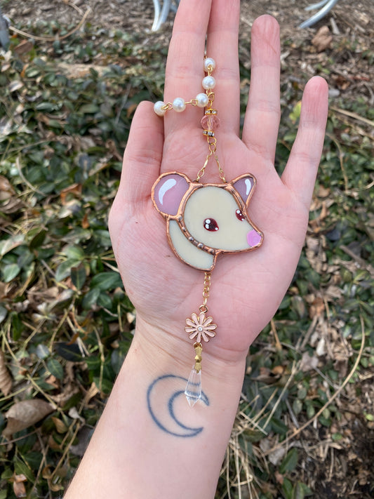 Flower Rat Stained Glass Charm