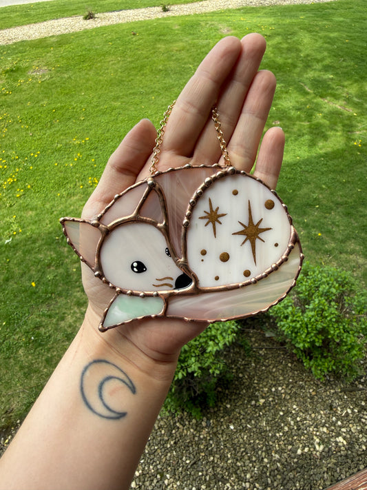 Mini Pink Fox Stained Glass Suncatcher