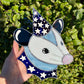 Blue Iridescent Wizard Opossum Stained Glass Suncatcher